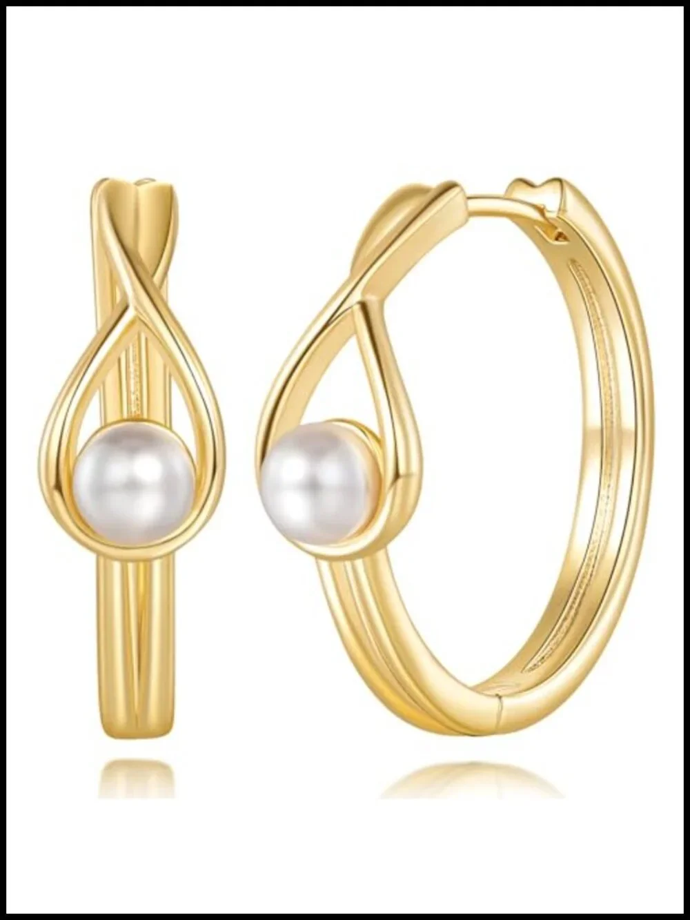 14K Gold Plated Pearl Huggie Hoop Earrings for Women - Elegant Hypoallergenic